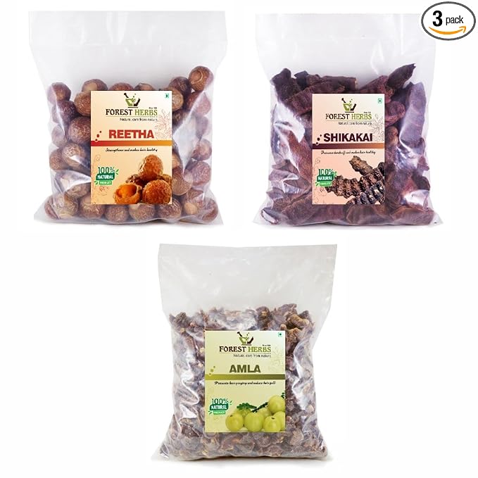 The Forest Herbs Natural Care From Nature Organic Whole Dried Amla, Reetha, Shikakai Raw Form for Hair Care Combo, Pack of 3