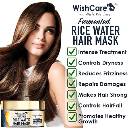 WishCare Fermented Rice Water Hair Mask For Dry & Frizzy Hair - Strength & Growth Formula Free from Mineral Oils | Sulphates & Paraben For All Hair Types