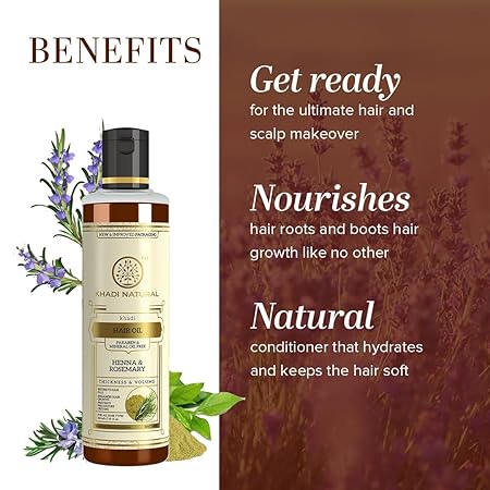 Khadi Natural Rosemary & Henna Hair Oil, Natural Oil For Thick & Voluminous Hair Oil For Controlling Hair Fall & Premature Greying