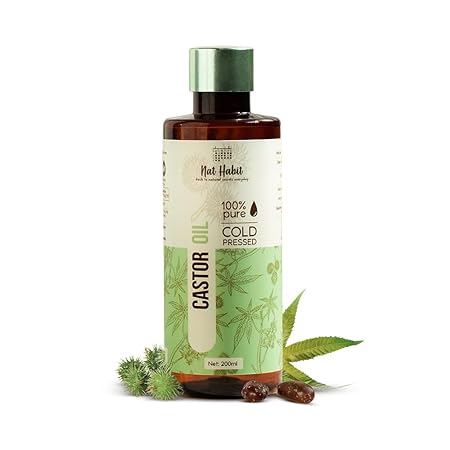 Nat Habit Cold Pressed 100% Pure Castor (Arandi) Oil for Skin & Hair With Vitamin E, Omega-6 & 9, Mineral Free & Preservative Free