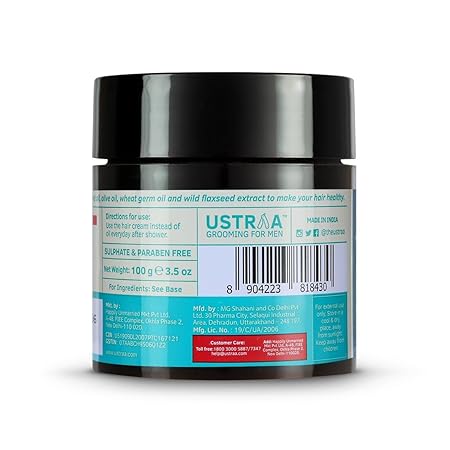 Ustraa Hair Cream for Men For Daily Use with Light Hold- Style & nourishment Wheat Germ Oil Wild Flax Seed Extracts