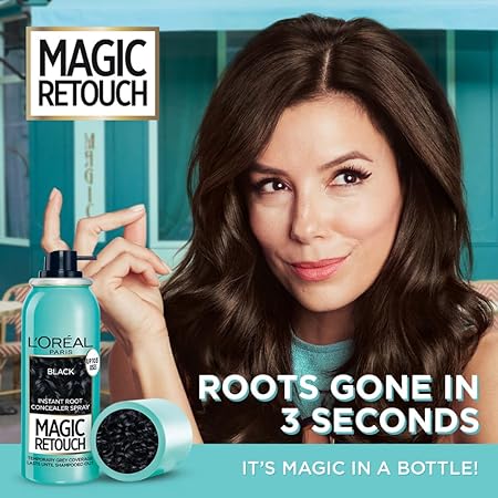 Loreal Paris Instant Root Concealer Spray | Ideal for Touching Up Grey Root Regrowth | Magic Retouch | 1 Black