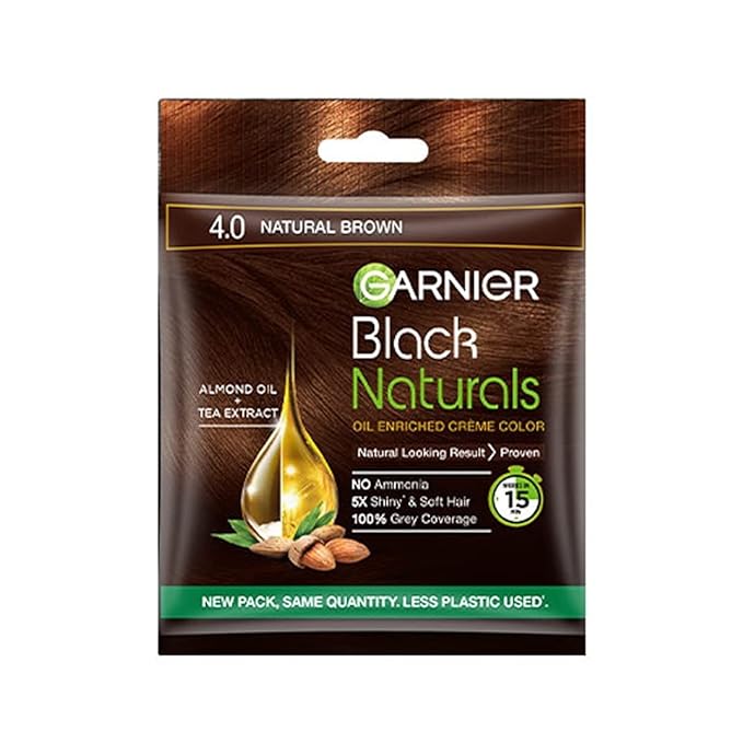 Garnier Hair Colouring Creame, 100% Grey Coverage, Black Naturals, 4.0 Natural Brown