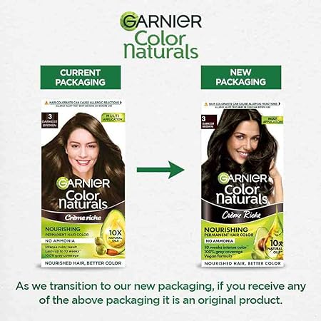 Garnier | Hair Colouring Creme | Long-lasting Colour | Smoothness & Shine | Color Naturals | Shade: 3 Darkest Brown+