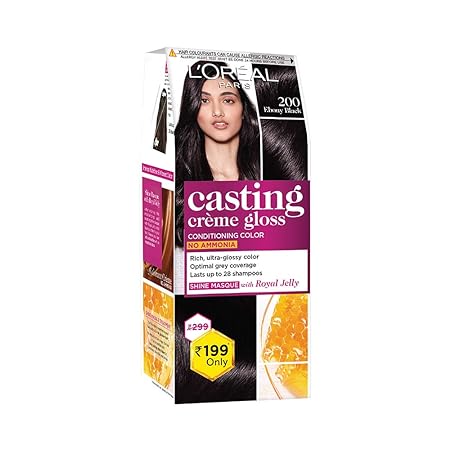 L'Oreal Paris Casting Creme Gloss Small Pack Hair Colour Cream | 200 Ebony Black+