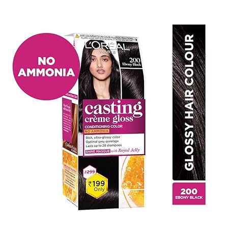 L'Oreal Paris Casting Creme Gloss Small Pack Hair Colour Cream | 200 Ebony Black+