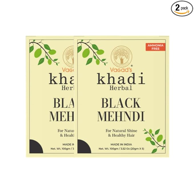 Vagad's Khadi Herbal Gramodaya Pure Natural Black Mehndi For Hair With Goodness of Neem For Longlasting Natural Hair Colour