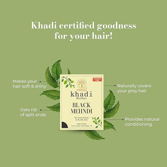 Vagad's Khadi Herbal Gramodaya Pure Natural Black Mehndi For Hair With Goodness of Neem For Longlasting Natural Hair Colour