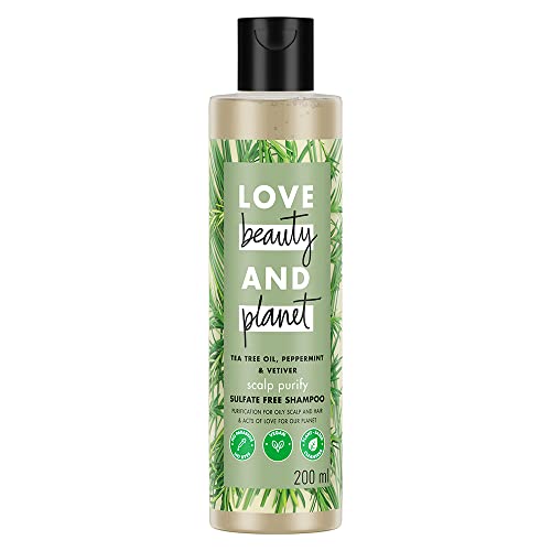 Love Beauty & Planet Tea Tree, Peppermint & Vetiver Natural Shampoo for Oily Scalp and Hair No Sulfates,No Paraben