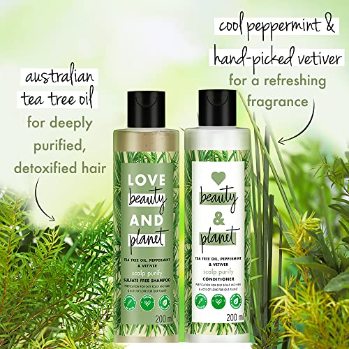 Love Beauty & Planet Tea Tree, Peppermint & Vetiver Natural Shampoo for Oily Scalp and Hair No Sulfates,No Paraben
