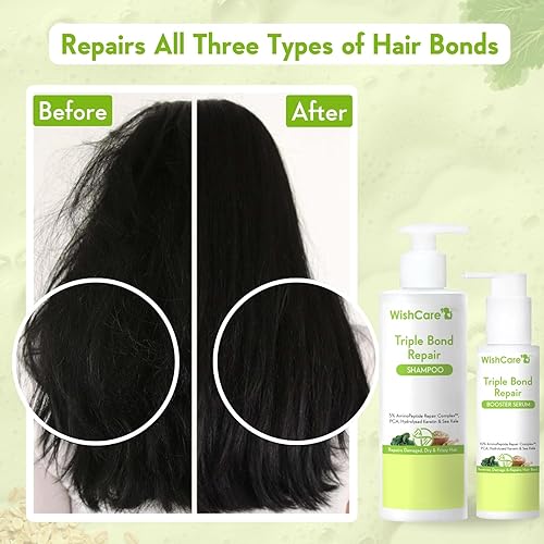 WishCare Triple Bond Repair Shampoo for Dry & Frizzy Hair 5% AminoPeptide Complex & PCA Repairs Damaged & Frizzy Hair