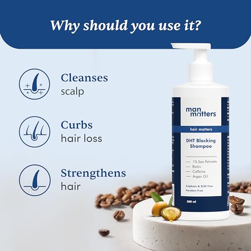 Man Matters Dht Blocking Anti Hair Fall Shampoo, Reduces Hair Fall, Strengthen Hair, With Power Of Caffeine, Saw Palmetto, Argan Oil, & Biotin
