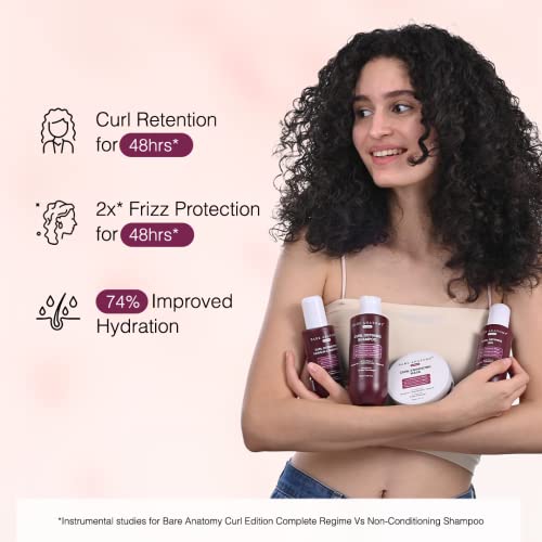 Bare Anatomy Curl Defining Gel For Well Defined Shiny Curls, Curl Retention & 2X Frizz Protection For 48 Hours, Coconut Oil, Hyaluronic Acid & Castor Oil