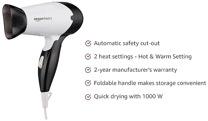 Amazon Basics Hair Dryer - 1000 Watts