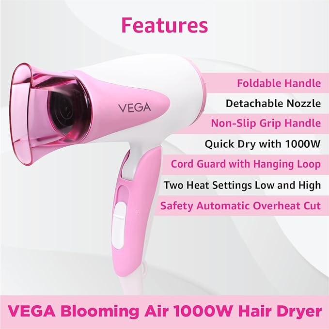 Vega VHDH-05 Blooming Air Foldable Hair Dryer - 1000 Watts