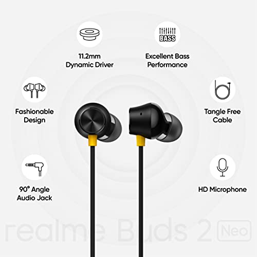 Realme Buds 2 Neo Wired Headphones | HD Sound Quality | Bass Boost Audio | Inline Mic & Music Controls | 90 deg Angled Audio Jack | Comfortable Fi