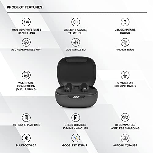 JBL Live Pro 2 In-Ear Adaptive Noise Cancellation Truly Wireless Earbuds with Mic