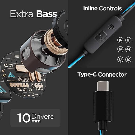 Boult Audio X1 Pro Wired Earphones with Type-C Port | earphones wired with mic