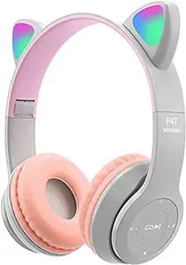 Daemon Headphonestooth Wireless Headphones for Kids | Over-Ear Bluetooth Headphones with Mic | Baby Cat Ash Grey