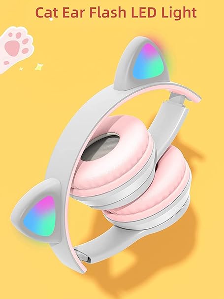 Daemon Headphonestooth Wireless Headphones for Kids | Over-Ear Bluetooth Headphones with Mic | Baby Cat Ash Grey