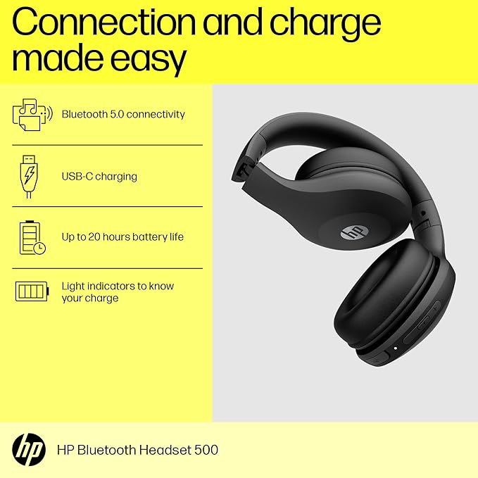 HP 500 Bluetooth Wireless Over Ear Headphones with Bluetooth 5.0 | 2X Speed | 4X Connectivity | with Mic (2J875Aa)