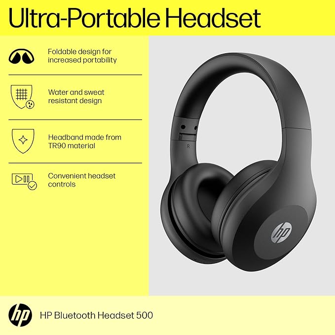 HP 500 Bluetooth Wireless Over Ear Headphones with Bluetooth 5.0 | 2X Speed | 4X Connectivity | with Mic (2J875Aa)