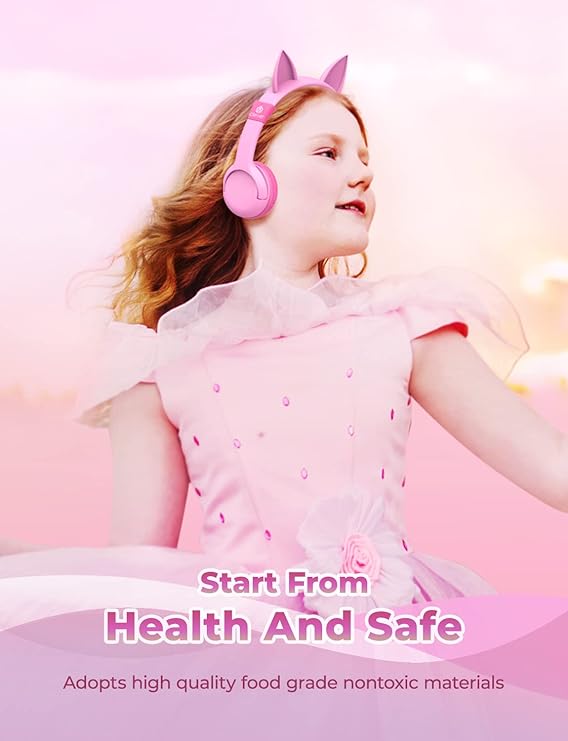 iClever Kids Headphones for Girls Gift Over Ear Headphones | Wired Cat Ear Led Light Up Children Headphones