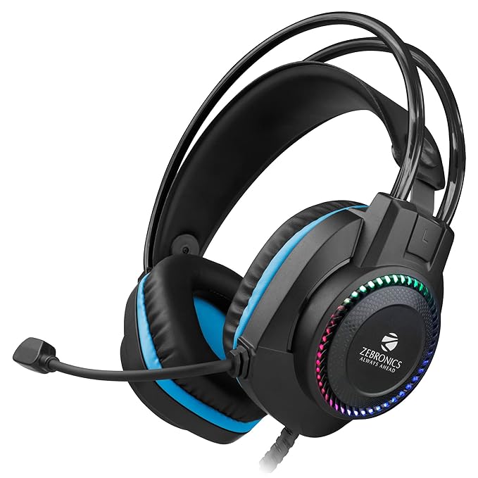 ZEBRONICS Jet Premium Wired Gaming On Ear Headphone with LED Light for earcups | 40mm Neodymium Drivers &Blue
