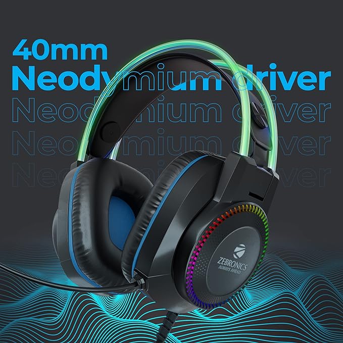 Zebronics Jet PRO Premium Wired Gaming On Ear Headphone with LED for Headband Plusearcups
