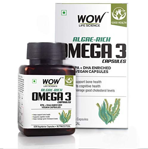 WoW Algae-Rich Omega 3 Capsules, Epa + Dha Enriched Vegan Capsules, 60 Veg Capsules