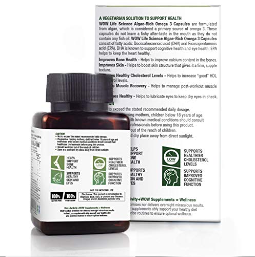WoW Algae-Rich Omega 3 Capsules, Epa + Dha Enriched Vegan Capsules, 60 Veg Capsules