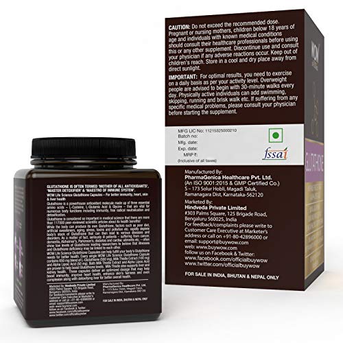 WoW Glutathione with Milk Thistle Extract 500 Mg, 30 Veg Capsules
