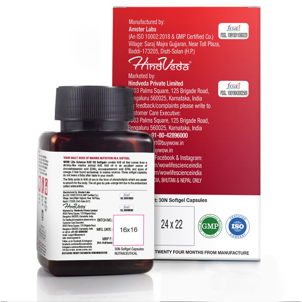 WoW Krill Oil Softgels, Enriched with EPA, DHA & Astaxanthin, 500mg Krill Oil, 30 Softgel Capsules