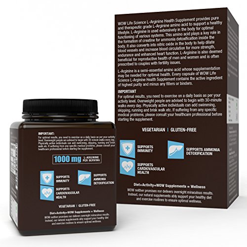 WoW L-Arginine Amino Acid Supplement 1000Mg, 60 Veg Capsules