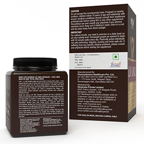 WoW Liv Uno (Blend of 5 Herbal Extracts) 500 Mg, 60 Veg Capsules