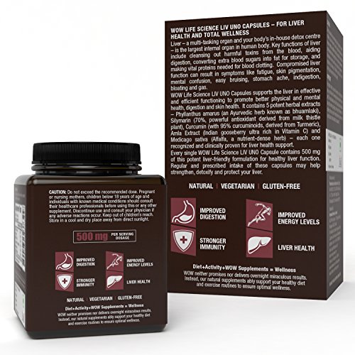 WoW Liv Uno (Blend of 5 Herbal Extracts) 500 Mg, 60 Veg Capsules