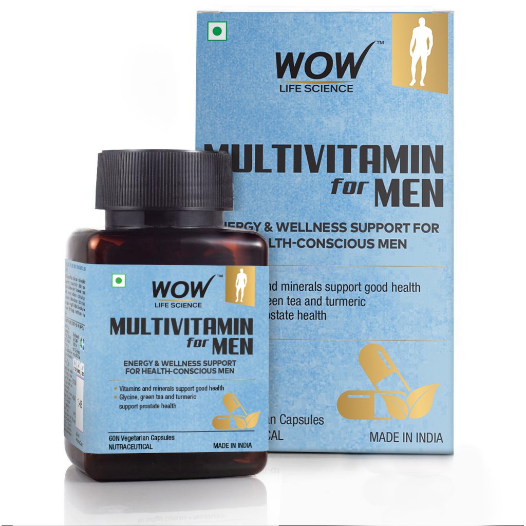 WoW Multivitamin for Men, with Glycine, Green Tea, Turmeric, Vitamins, 60 Veg Capsules