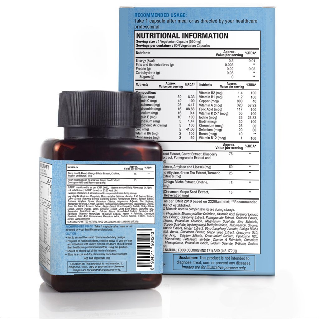 WoW Multivitamin for Men, with Glycine, Green Tea, Turmeric, Vitamins, 60 Veg Capsules