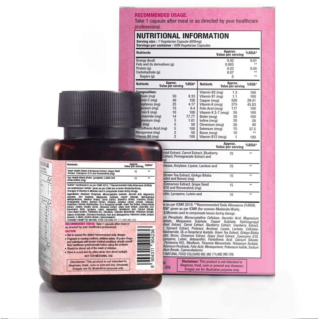 WoW Multivitamin for Women, with Vitamin A, Lutein & Lycopene, 60 Veg Capsules