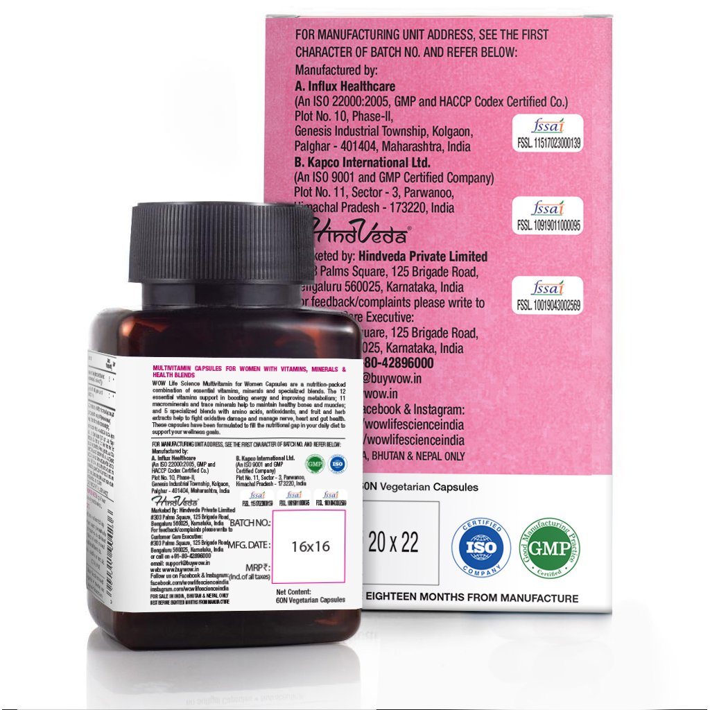 WoW Multivitamin for Women, with Vitamin A, Lutein & Lycopene, 60 Veg Capsules