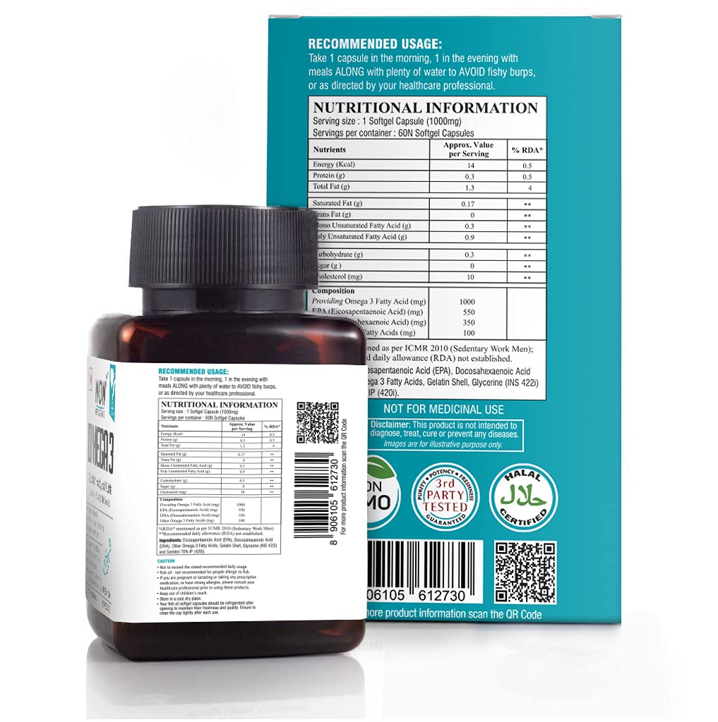 WoW Omega-3 Fish Oil Triple Strength 1000Mg (550Mg EPA; 350Mg DHA; 100Mg Other Omega 3 Fatty Acids), 60 Capsules