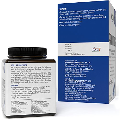 WoW Probiotics 20 Billion Cfu (14 Probiotic Strains) 500 Mg, 60 Veg Capsules