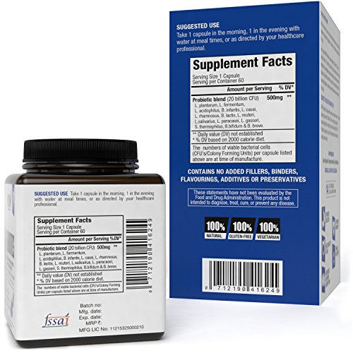 WoW Probiotics 20 Billion Cfu (14 Probiotic Strains) 500 Mg, 60 Veg Capsules