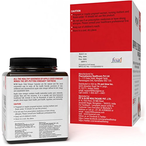 WoW Raw Apple Cider Vinegar 500 Mg, 60 Veg Capsules