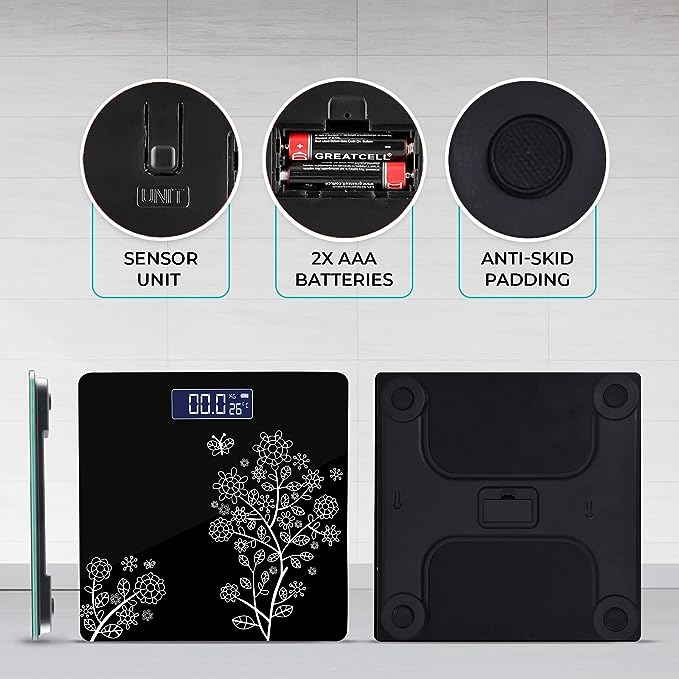 beatXP Floral Digital Bathroom Weighing Scale with LCD Panel & Thick Tempered Glass