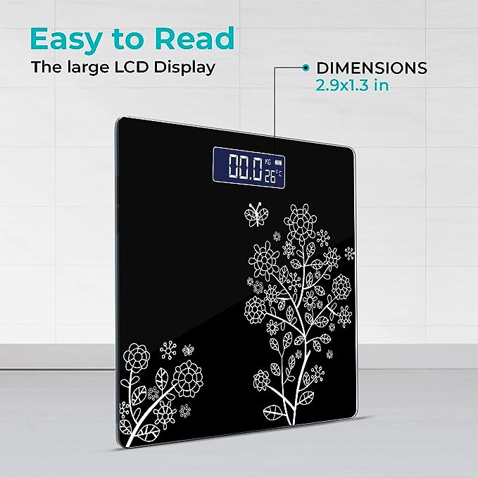 beatXP Floral Digital Bathroom Weighing Scale with LCD Panel & Thick Tempered Glass