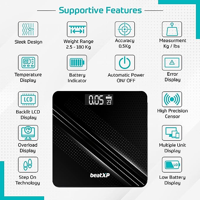 beatXP Gravity Digital Weight Machine For Body Weight with Thick Tempered Glass