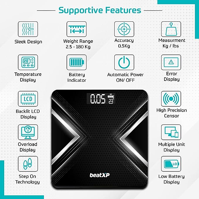 beatXP Gravity X Digital Weight Machine For Body Weight with Thick Tempered Glass
