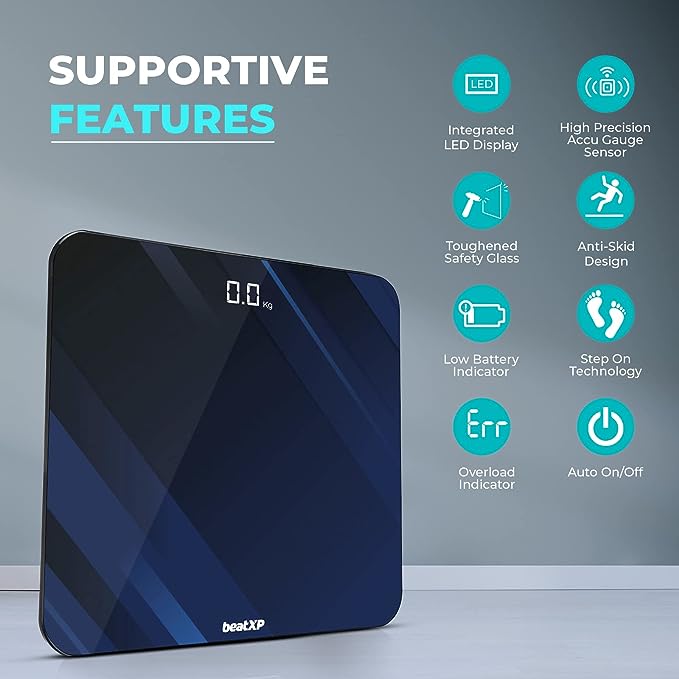 beatXP Optifit Glaze Digital Weighing Scale with Backlit LED Panel