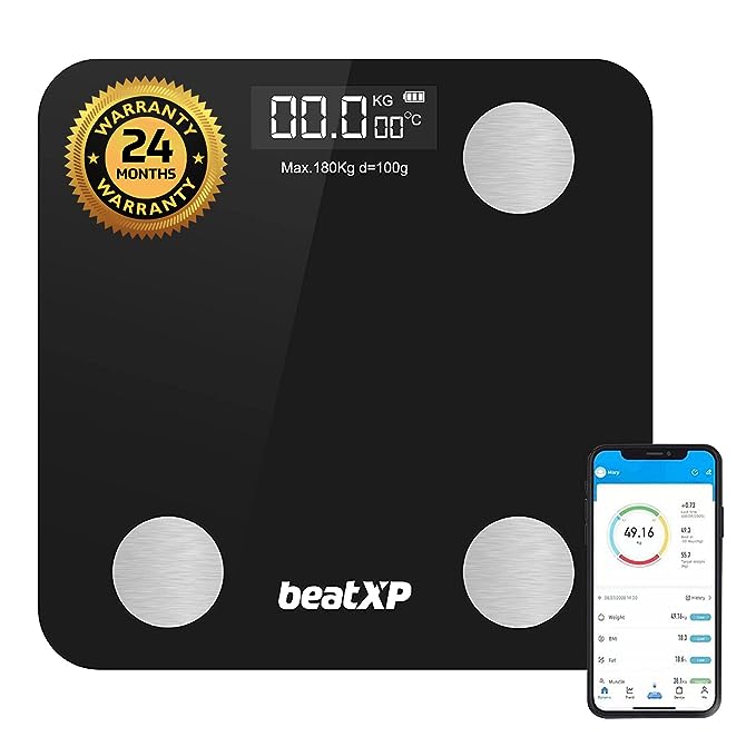 beatXP Smart Bluetooth BMI Weight Machine for Body Weight Wireless Body Composition Scale with Easy App Sync